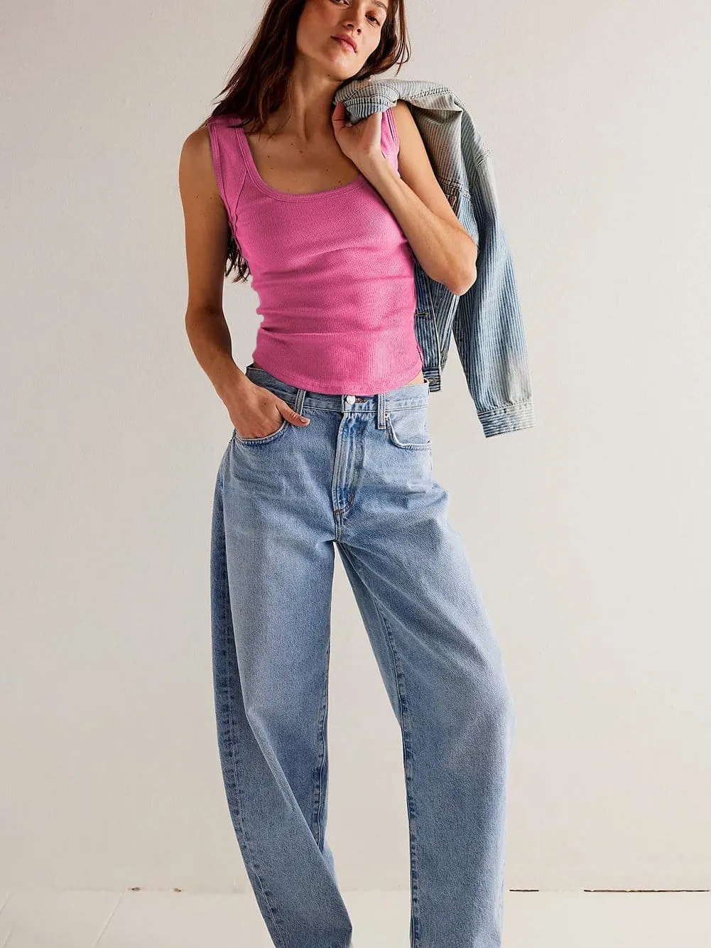 Bonbon Ribbed Scoop Neck Slim Fit Tank Top