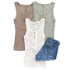 Henley Button Tank | S-3XL