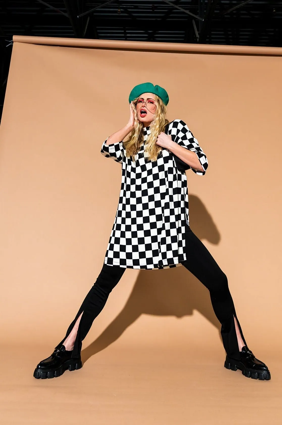 Lala Icon Mock Neck Top in Checkerboard