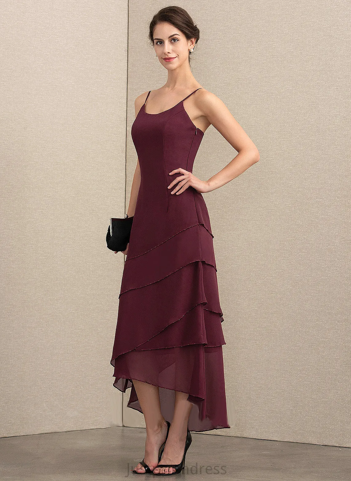Neck the Bride Haylie Dress With Beading Scoop A-Line Chiffon Mother Mother of the Bride Dresses of Asymmetrical