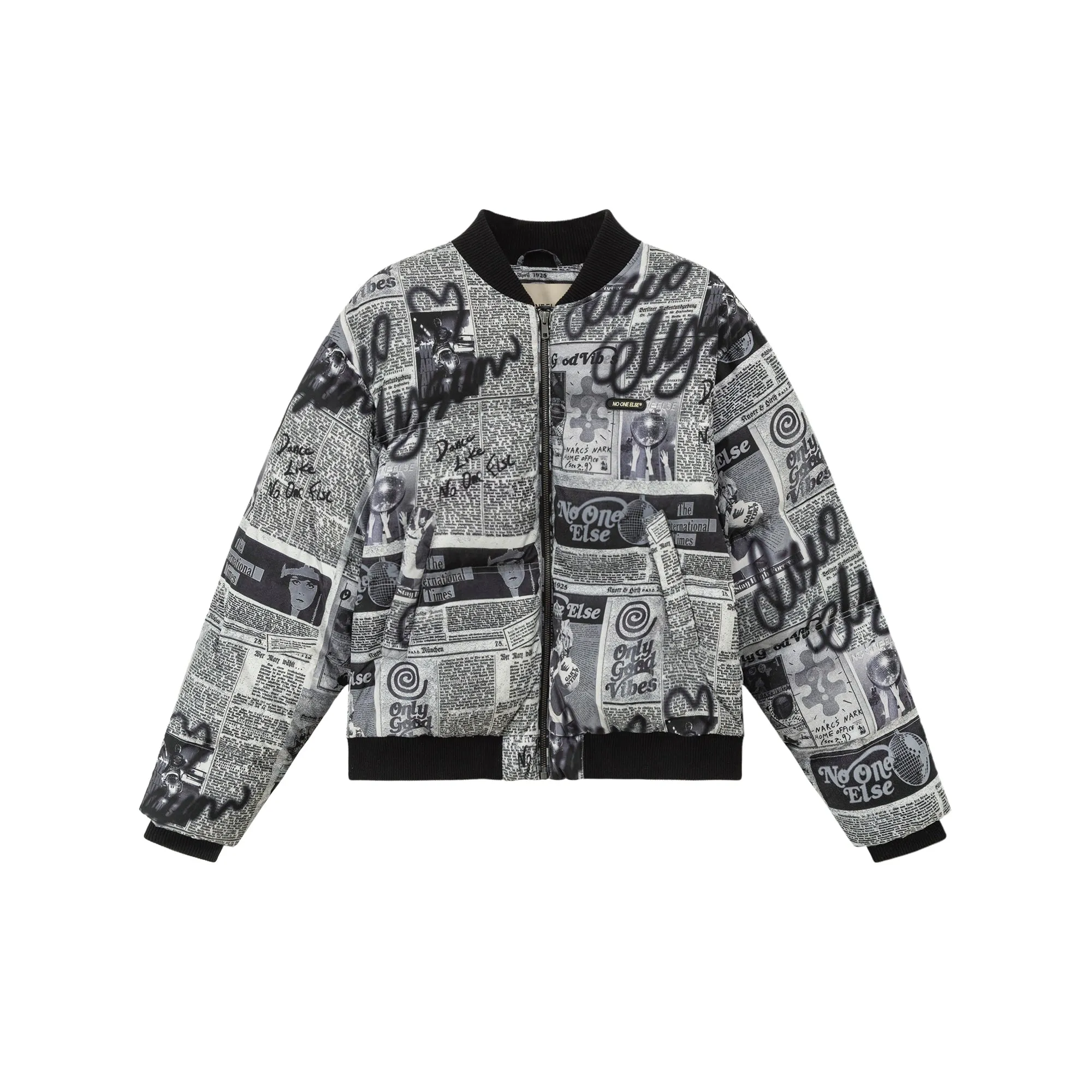 Newspaper Collage Padded Crop Jacket